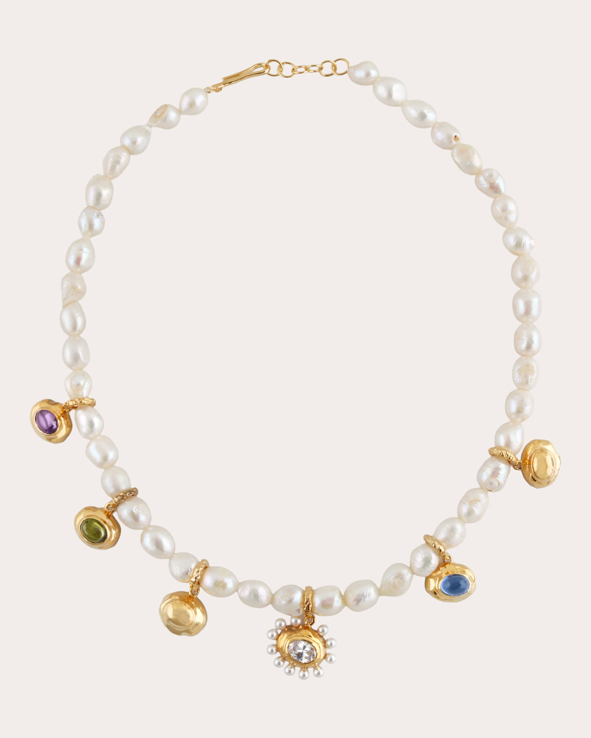 Cultured Pearl Cabochon Charm Necklace