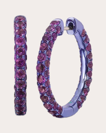 Large Three-Sided 18K Gold Amethyst Hoop Earrings