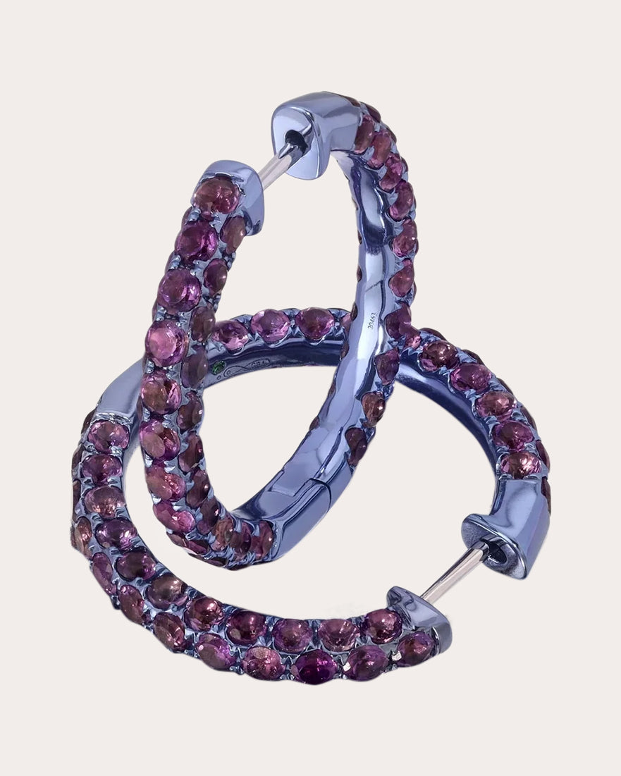 Large Three-Sided 18K Gold Amethyst Hoop Earrings
