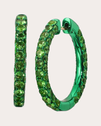 Large Three-Sided 18K Gold Tsavorite Hoop Earrings