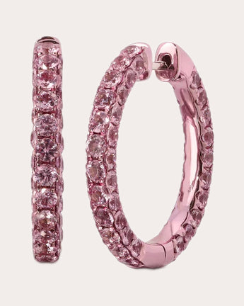 Large Three-Sided 18K Gold Sapphire Hoop Earrings