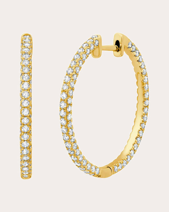 Three-Sided 14K Gold Diamond Hoop Earrings