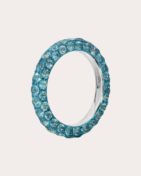 Three-Sided 18K Gold Blue Topaz Ring