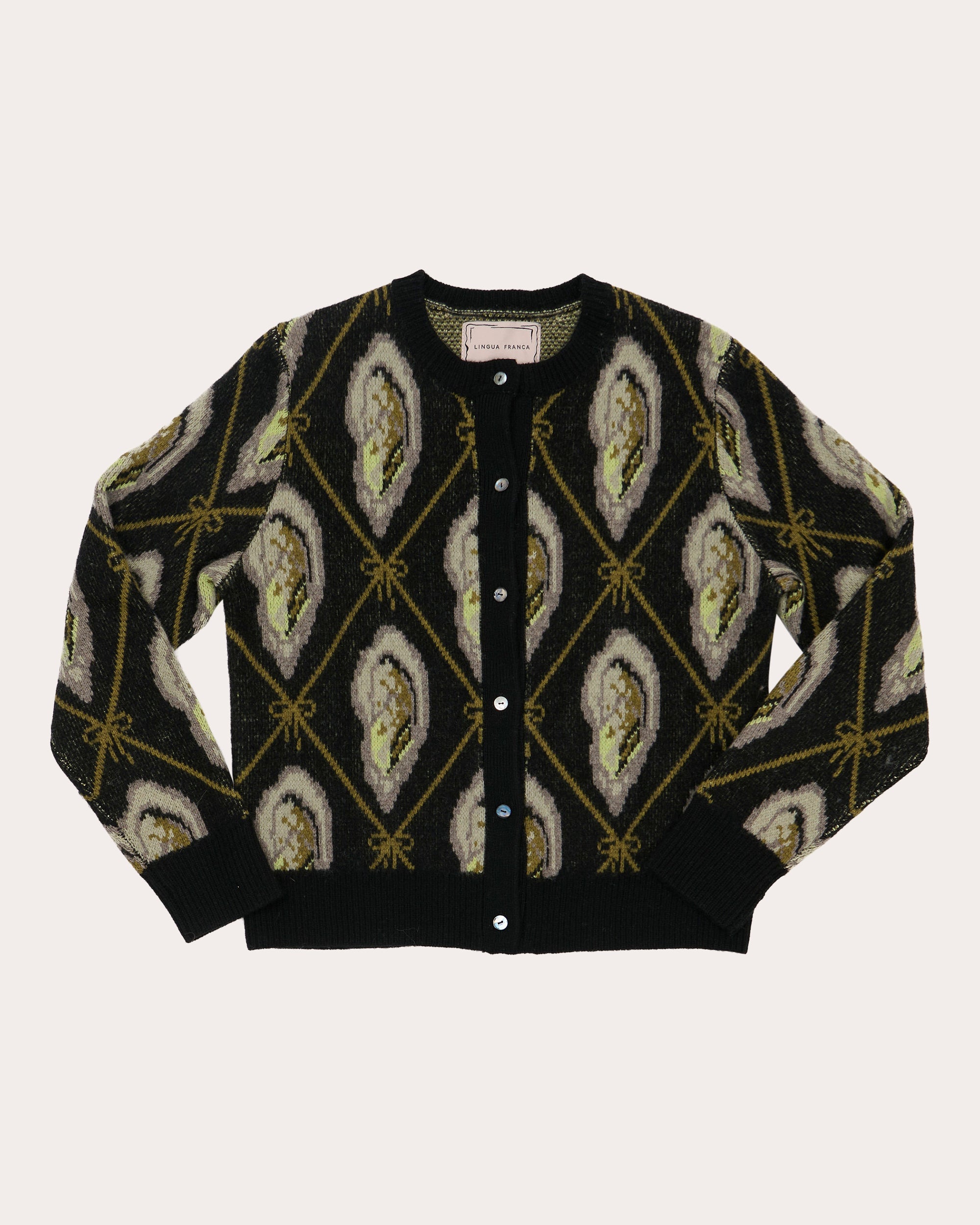 Oyster Jacquard-Knit Wool Cardigan