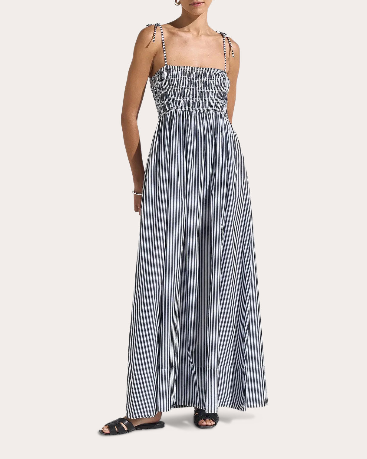 Seaquelle Swim Willow Smocked Cotton Empire Maxi Dress in Blue Size XL