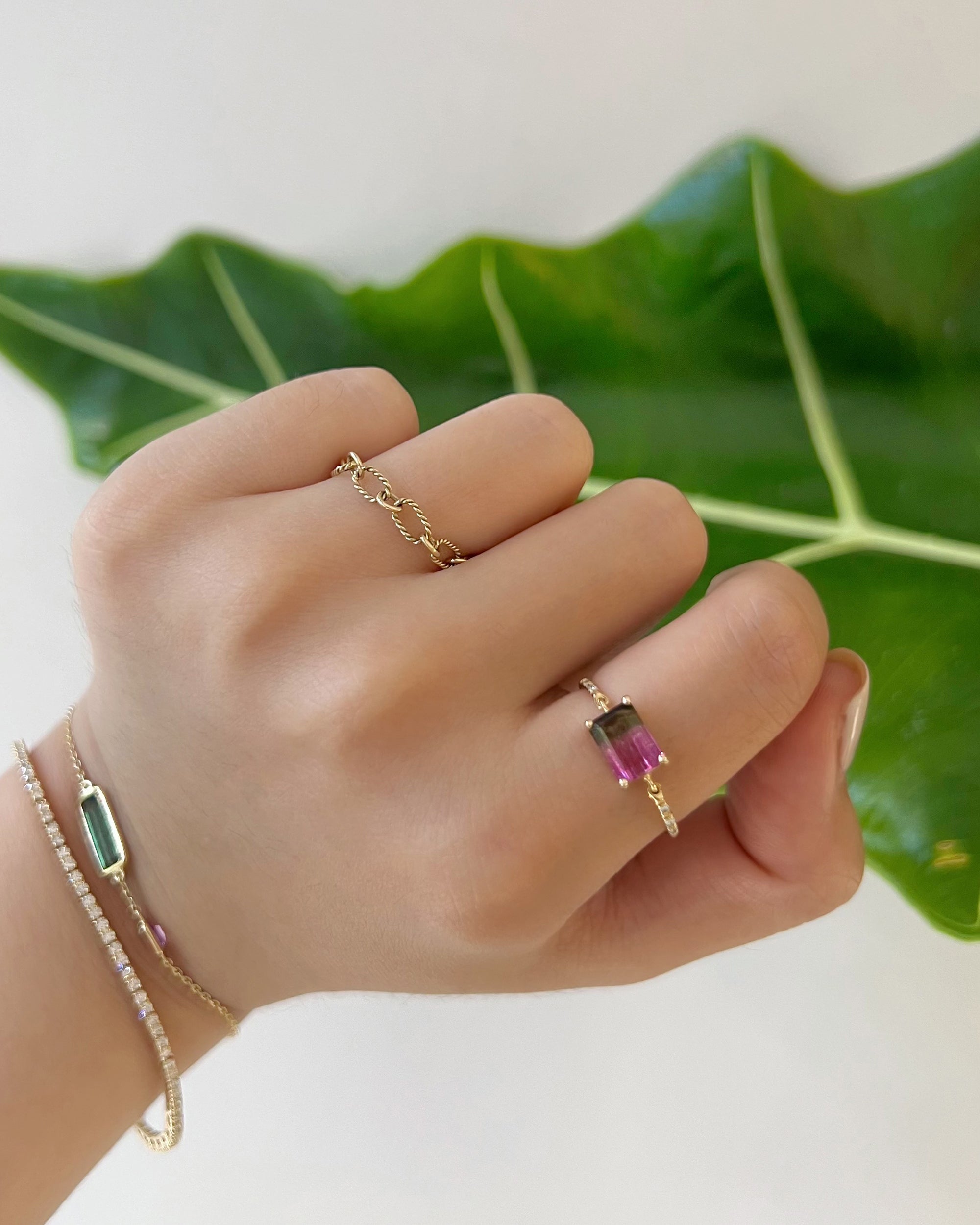 Diamond & Watermelon Tourmaline Petite Ring