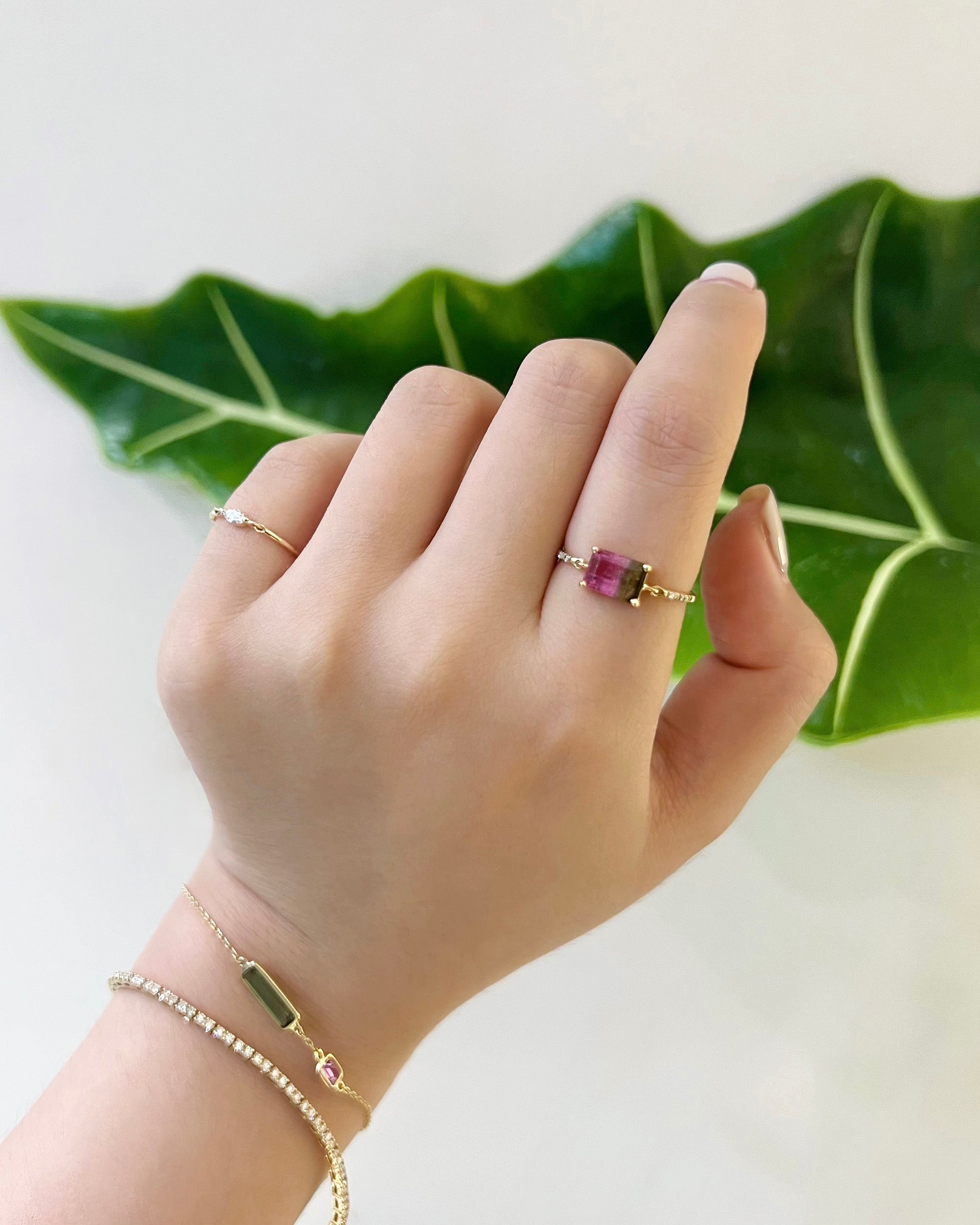 Diamond & Watermelon Tourmaline Petite Ring