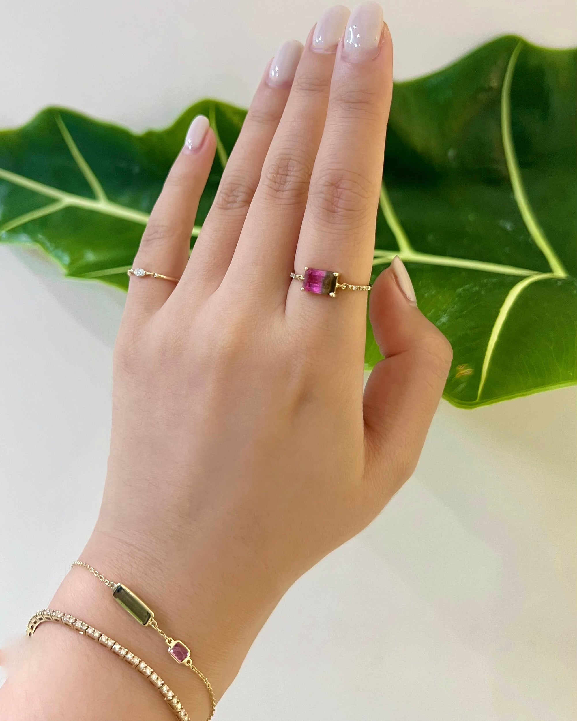 Diamond & Watermelon Tourmaline Petite Ring