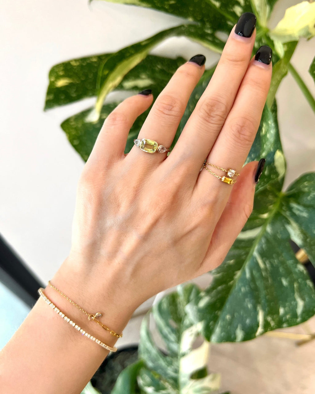 Yellow Chrysoberyl & Diamond Rose-Cut Ring