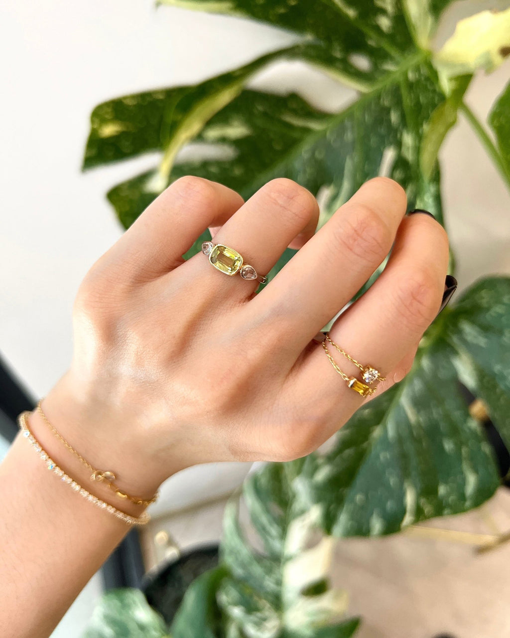 Yellow Chrysoberyl & Diamond Rose-Cut Ring