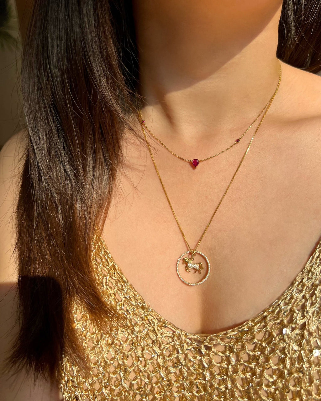 Diamond Zodiac Horse Pendant Necklace