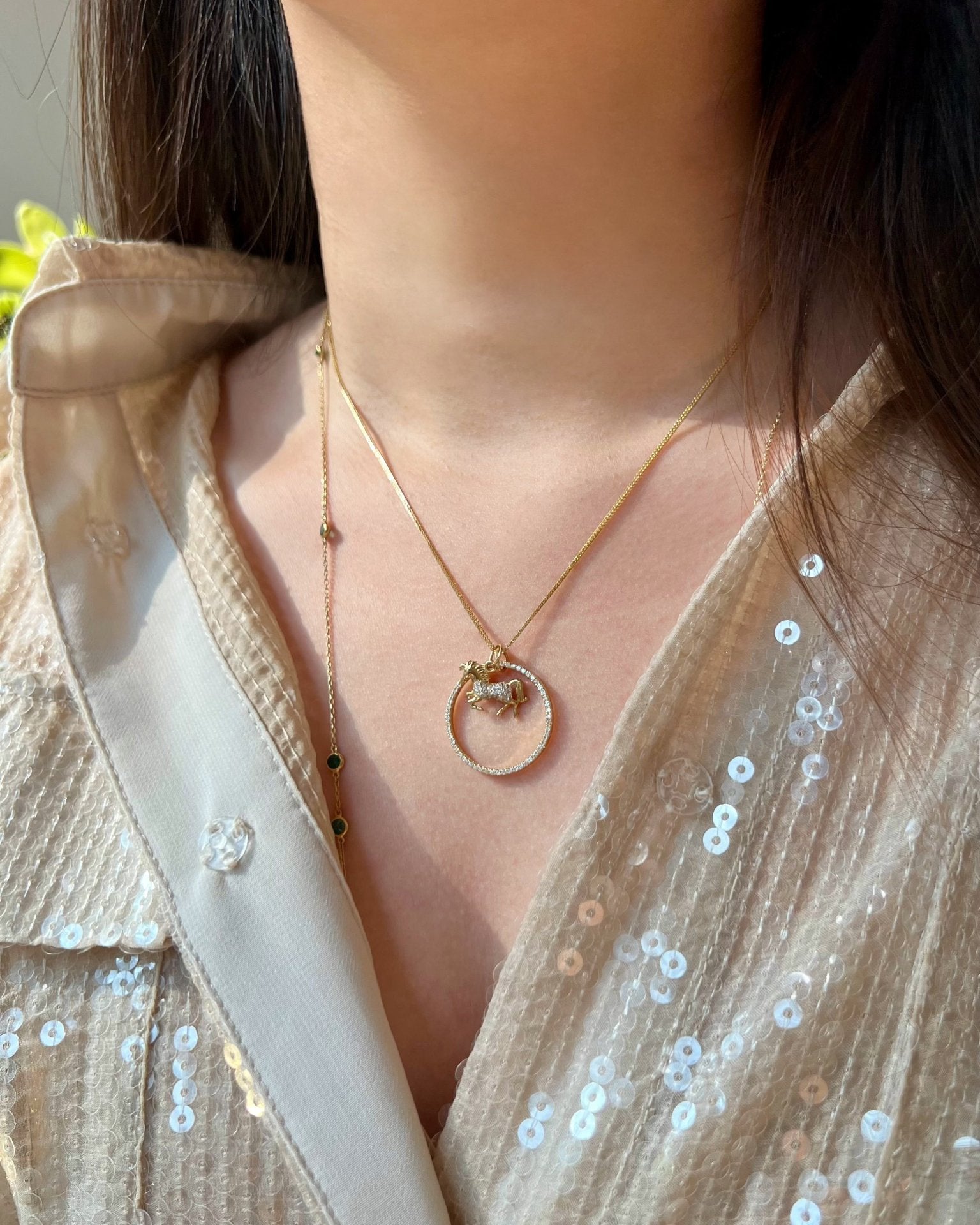 Diamond Zodiac Horse Pendant Necklace