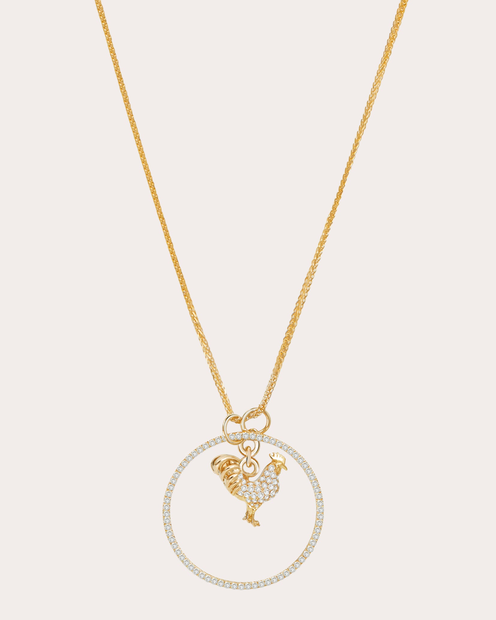 Diamond Zodiac Rooster Pendant Necklace