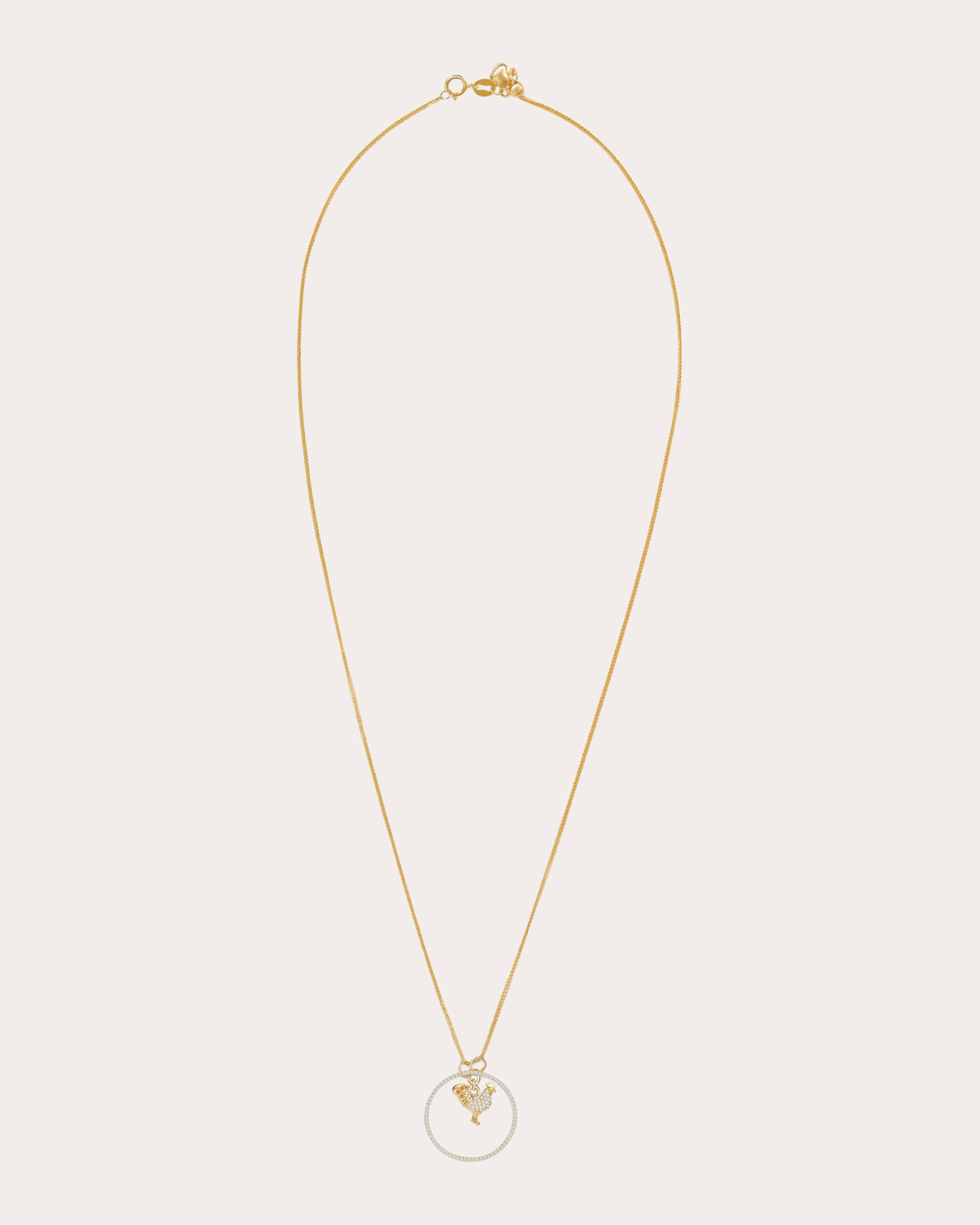 Diamond Zodiac Rooster Pendant Necklace