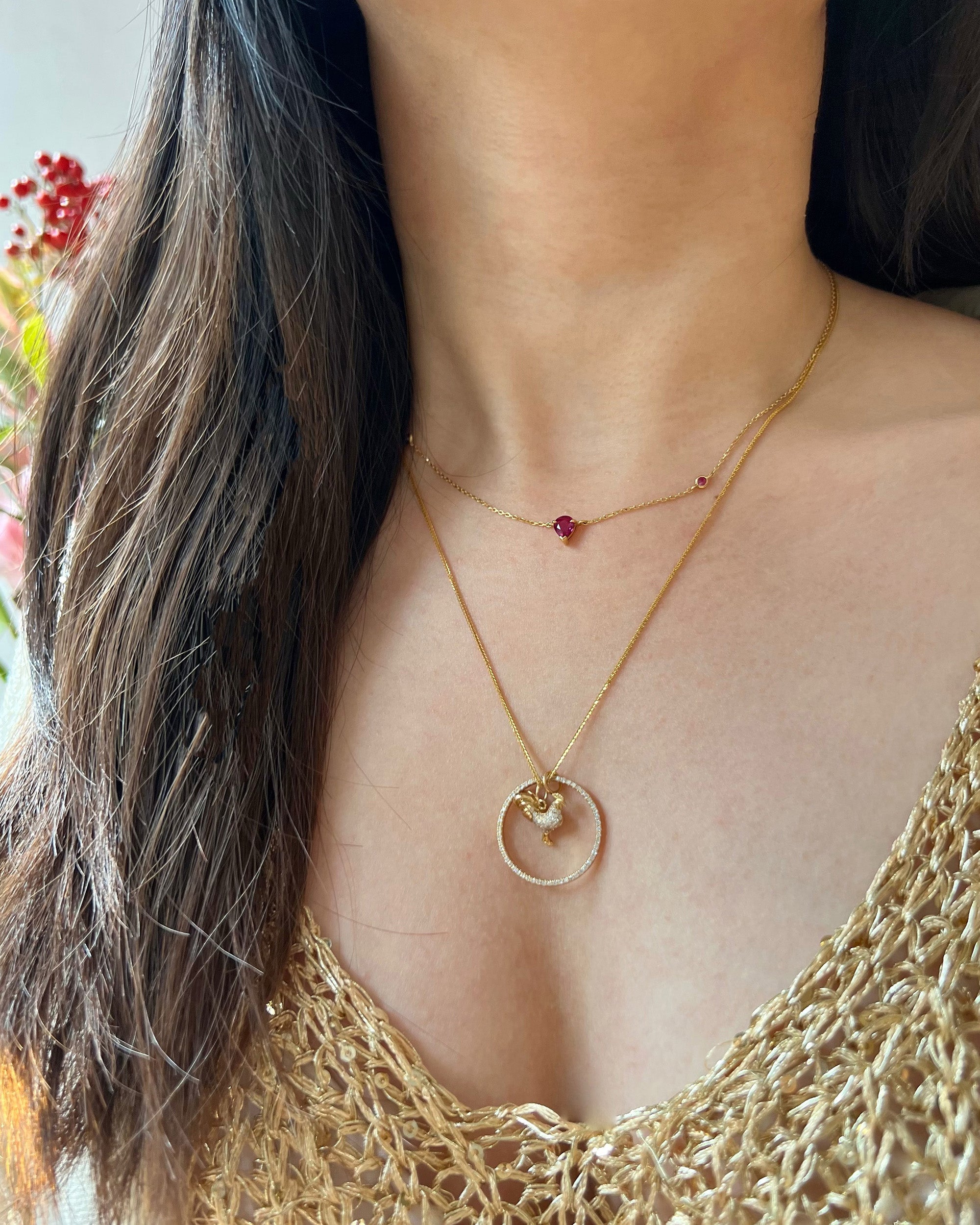 Diamond Zodiac Rooster Pendant Necklace