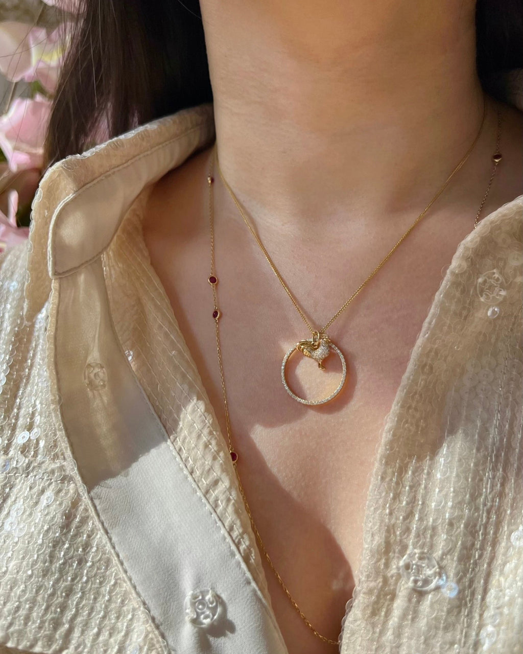 Diamond Zodiac Rooster Pendant Necklace