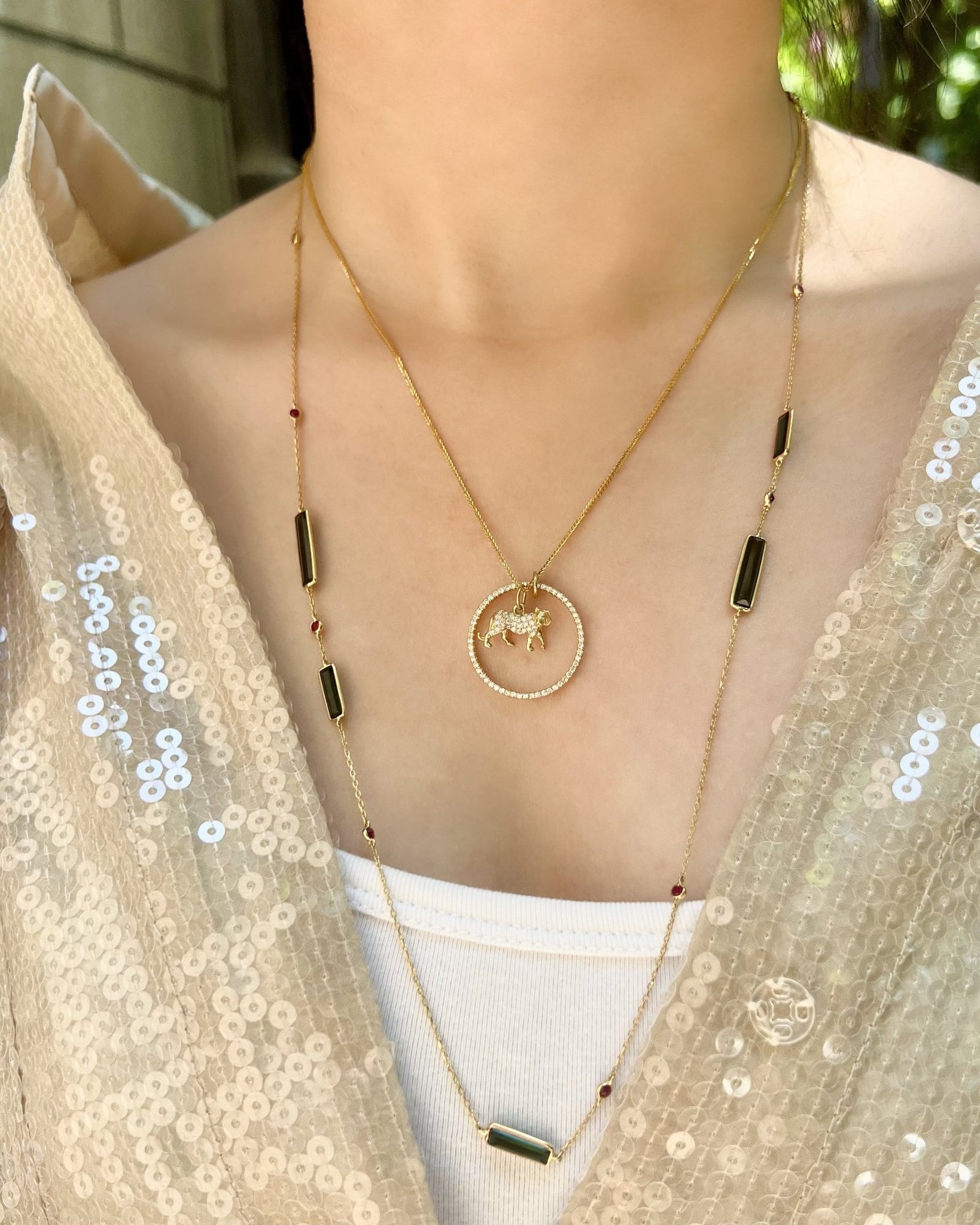 Diamond Zodiac Tiger Pendant Necklace