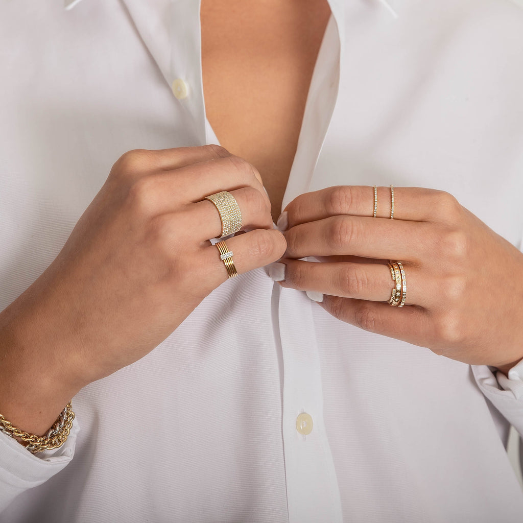 Double Band 14K Gold Diamond Eternity Ring