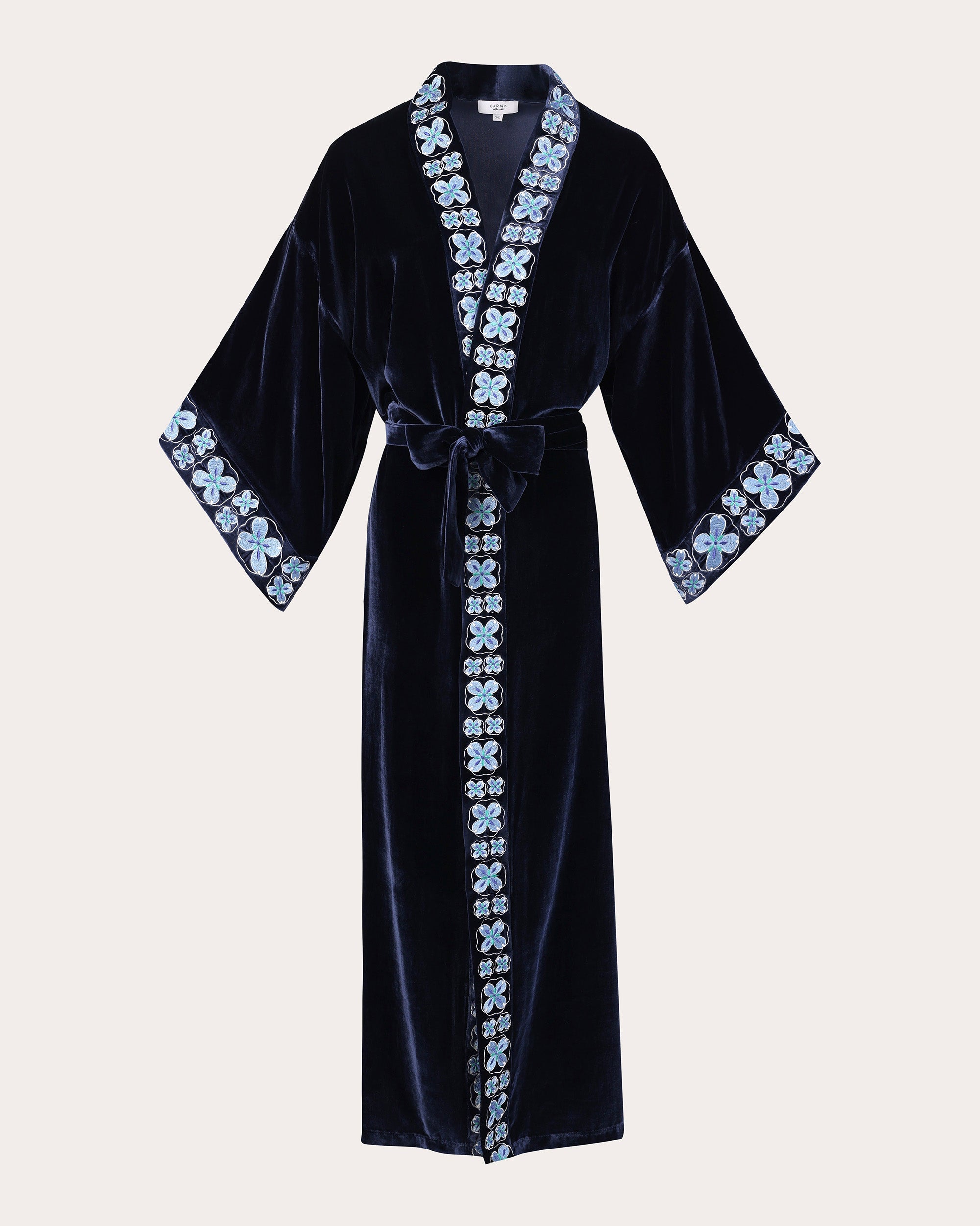 Nikko Embroidered Velvet Long Kimono