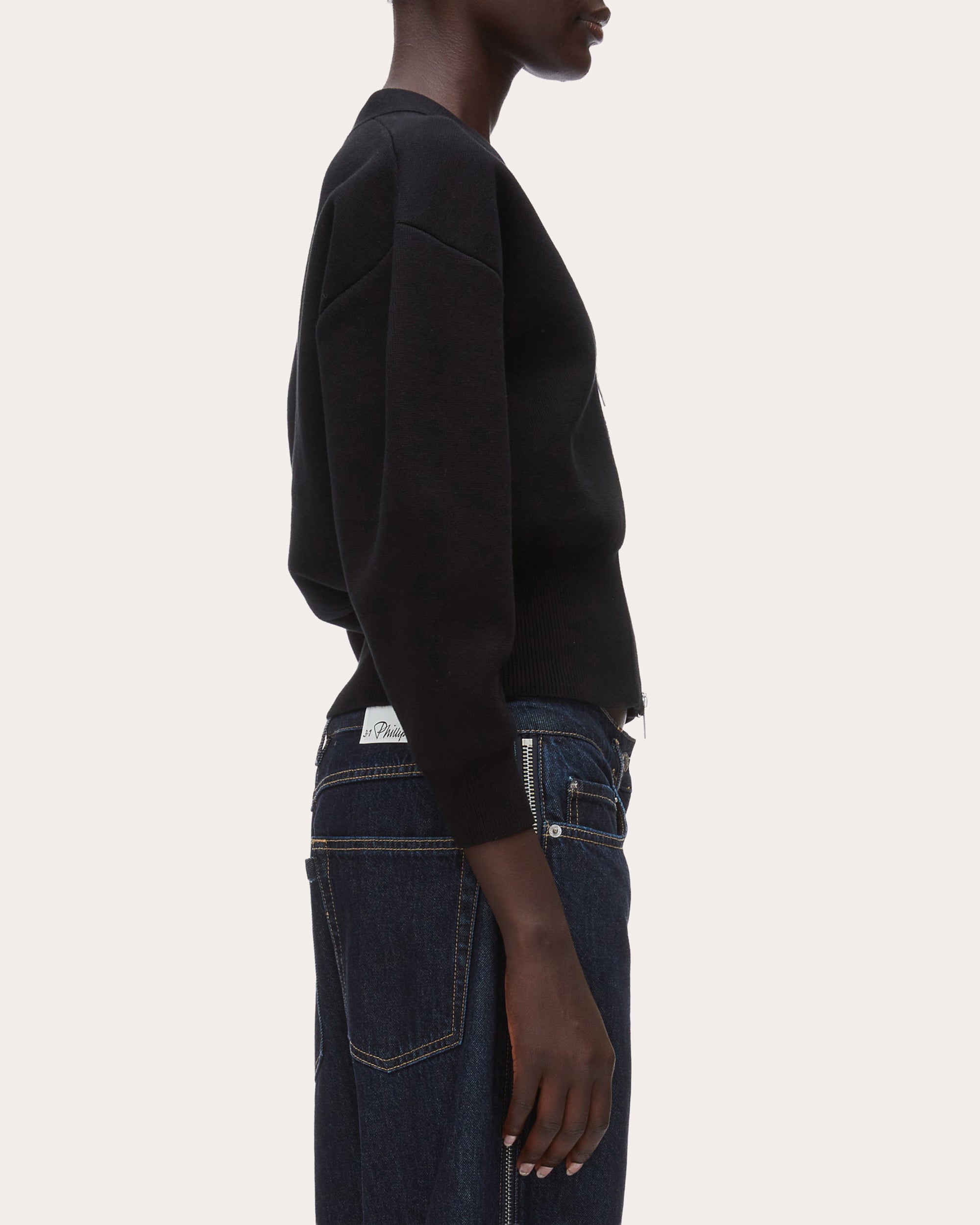 Knit Cotton Sculpted-Sleeve Crop Cardigan