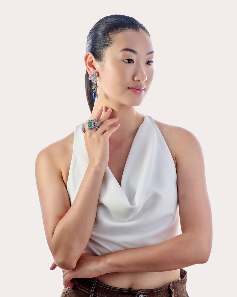 Emerald & Sapphire Blossom Ring