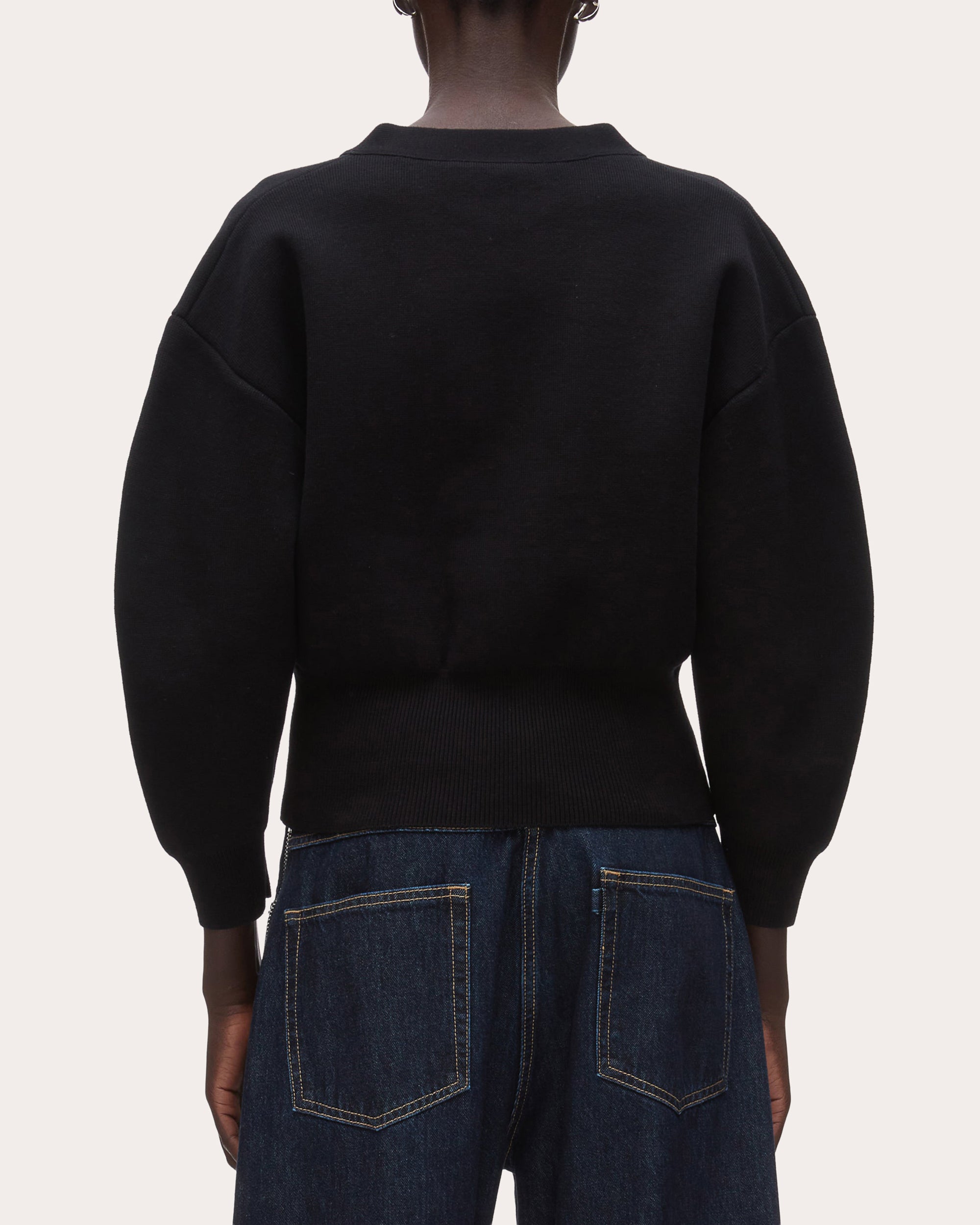 Knit Cotton Sculpted-Sleeve Crop Cardigan