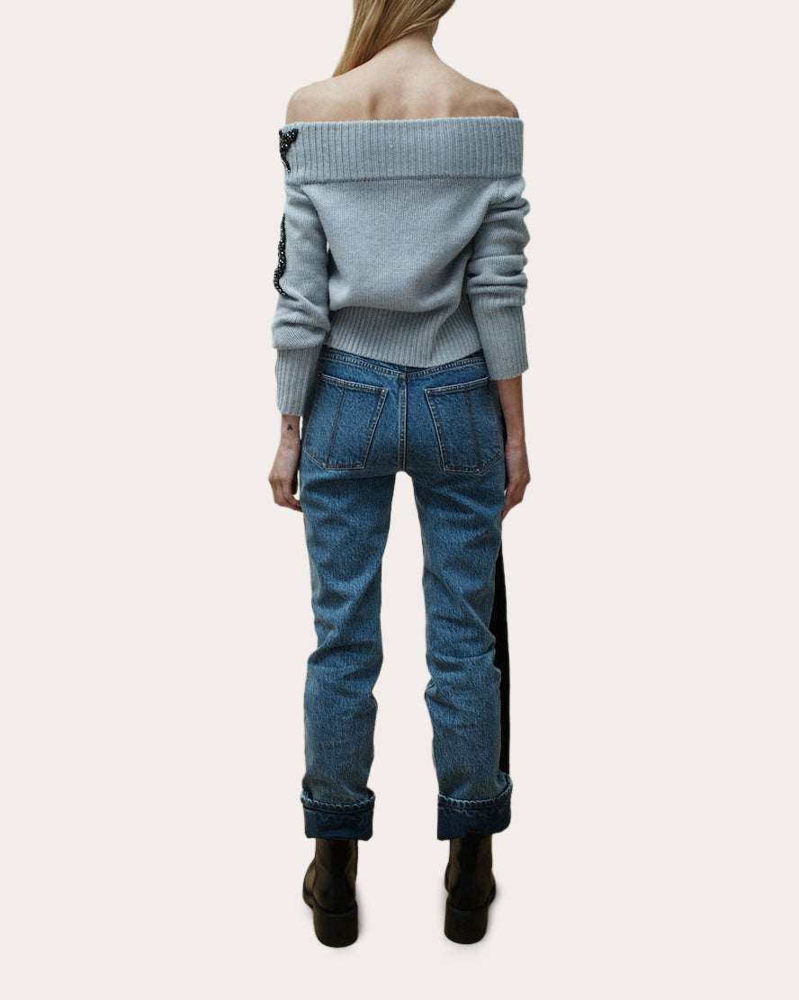 Nolt Beaded Wool Cashmere Off-Shoulder Sweater