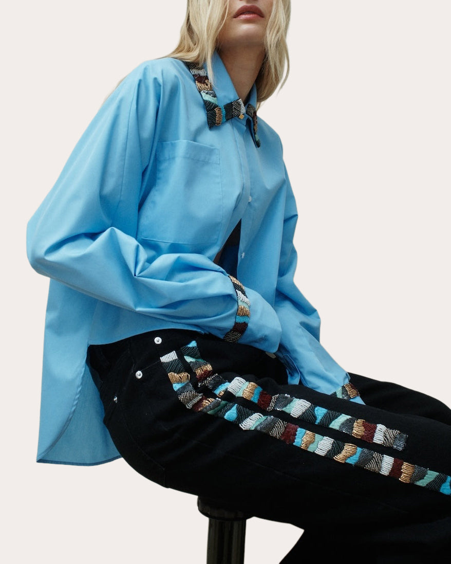 Lio Embroidered Belted Wide-Leg Jeans