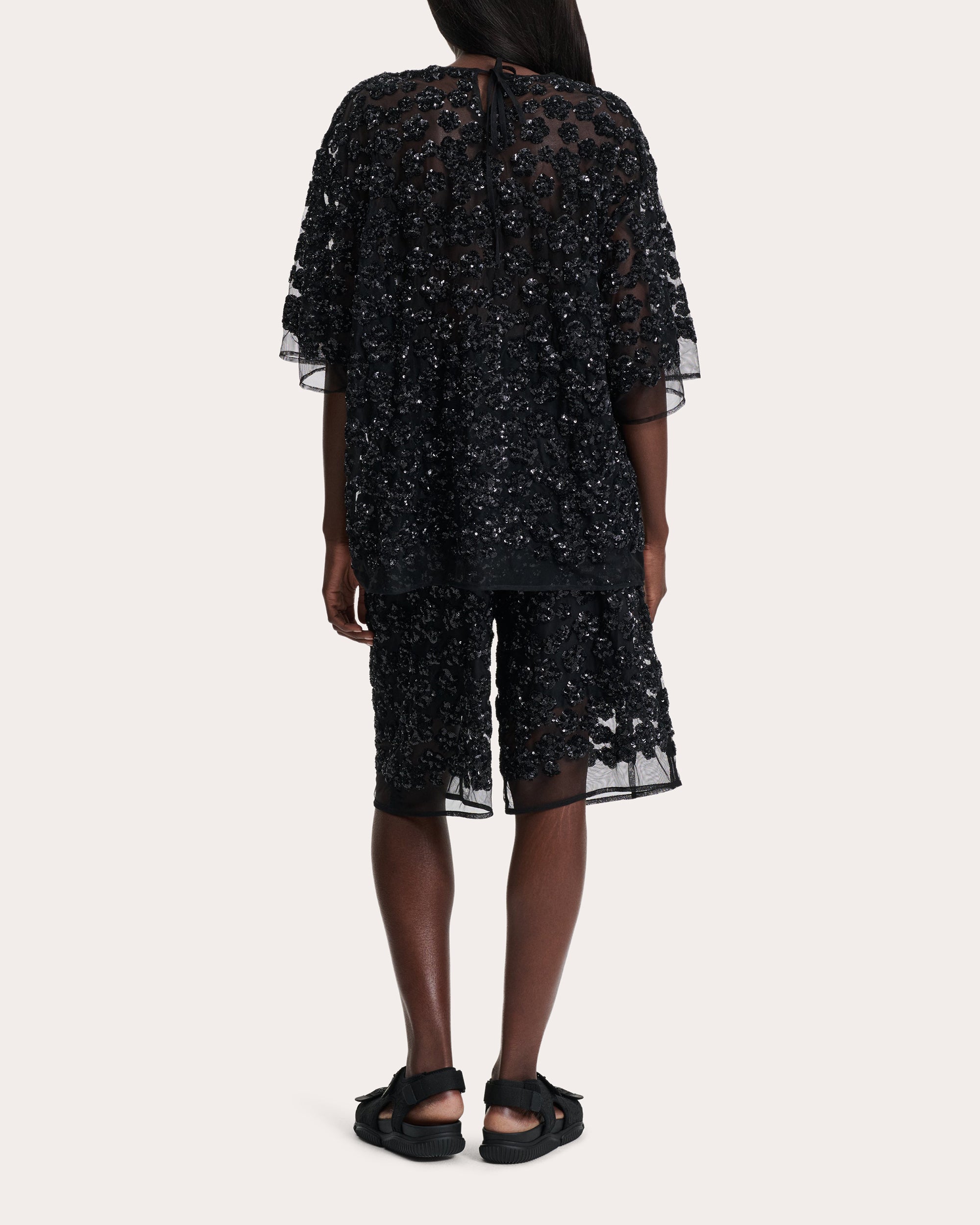 Asra Oversized Floral Sequin-Embellished Top