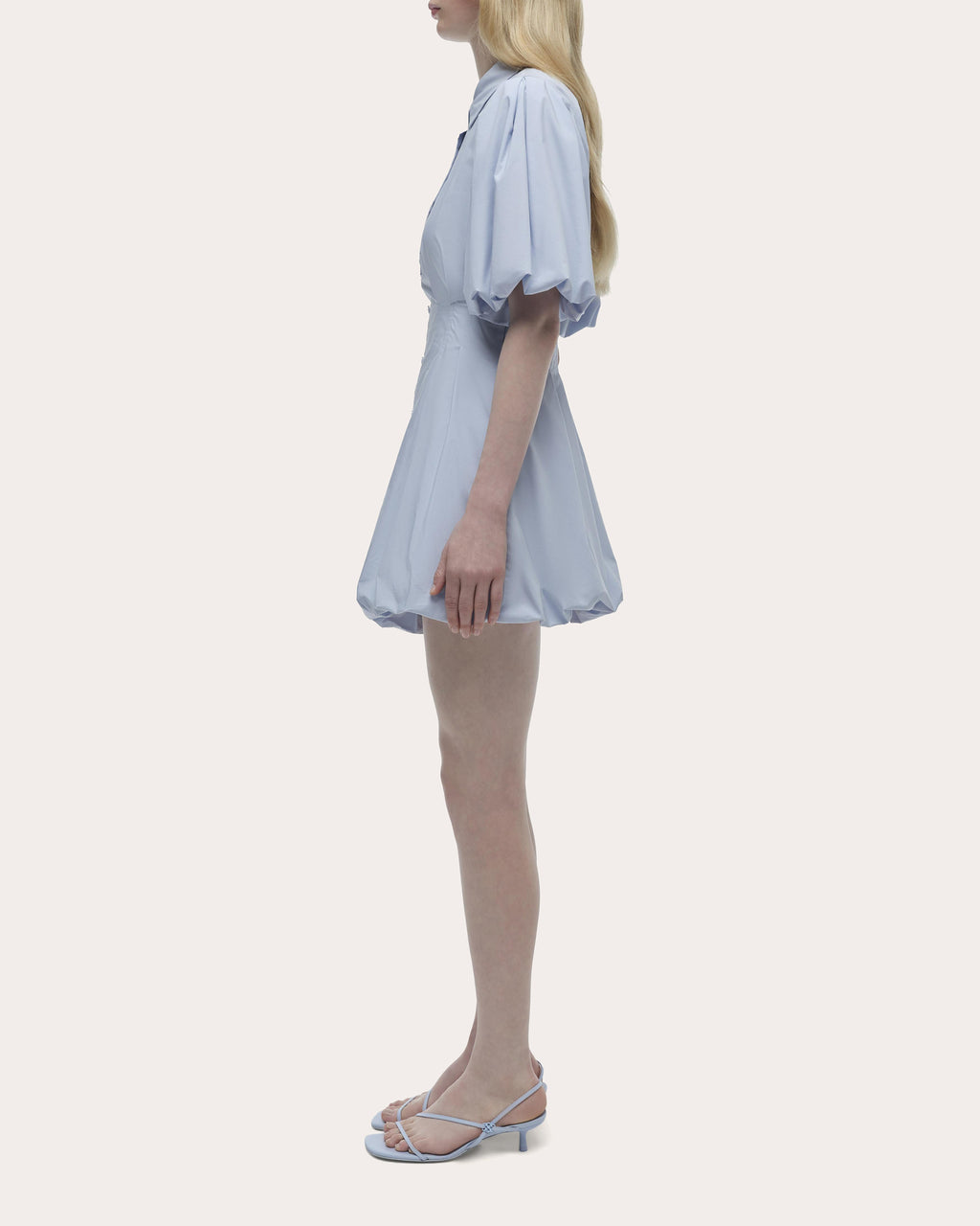 Cleo Poplin Puff-Sleeve Mini Shirt Dress