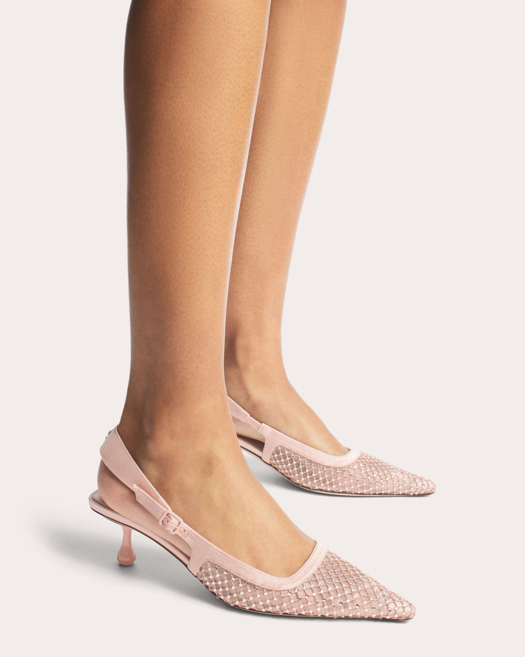 Amel 50 Satin-Trimmed Crystal Mesh Slingback Pump