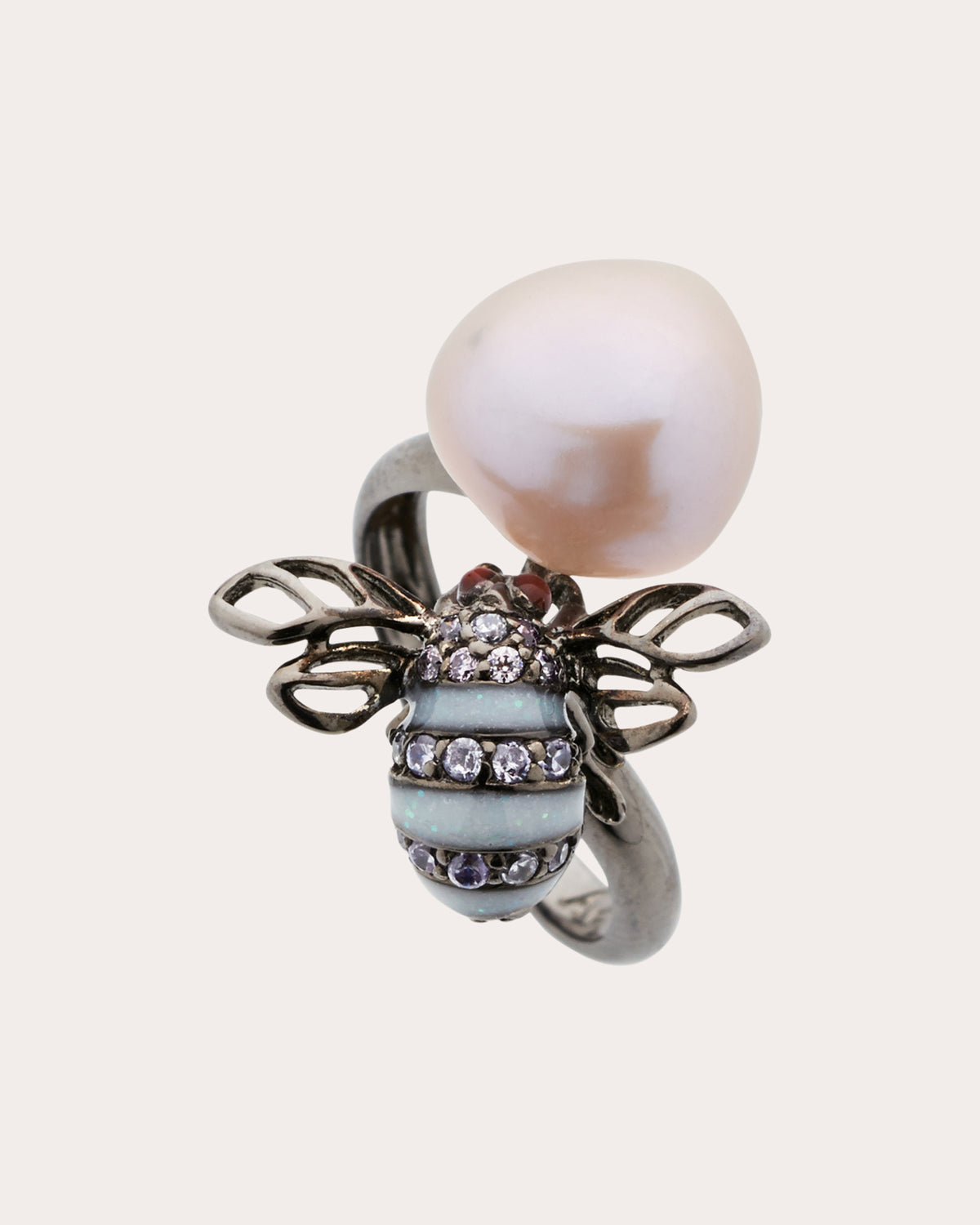 Freshwater Pearl & Diamond Bumblebee Ring