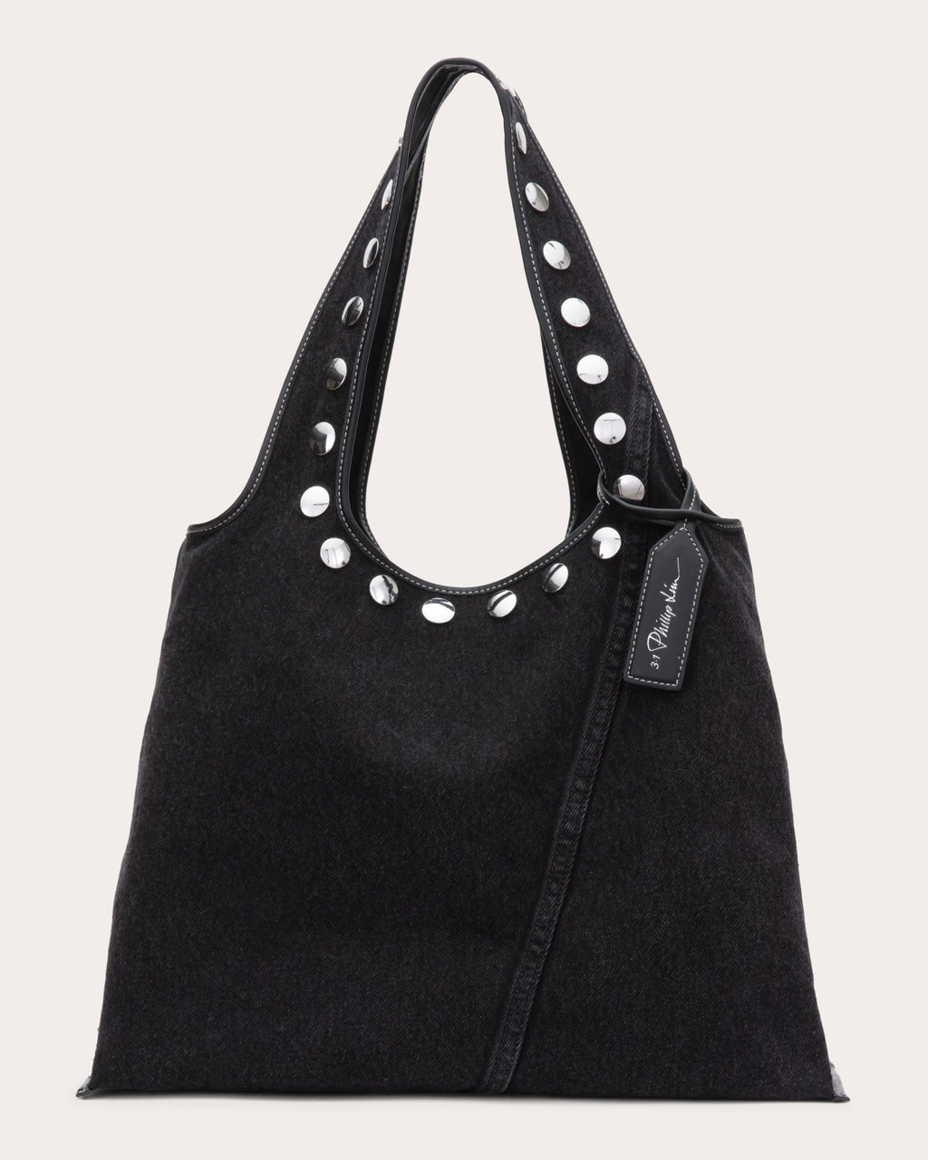 Market Stud-Embellished Washed Denim Tote