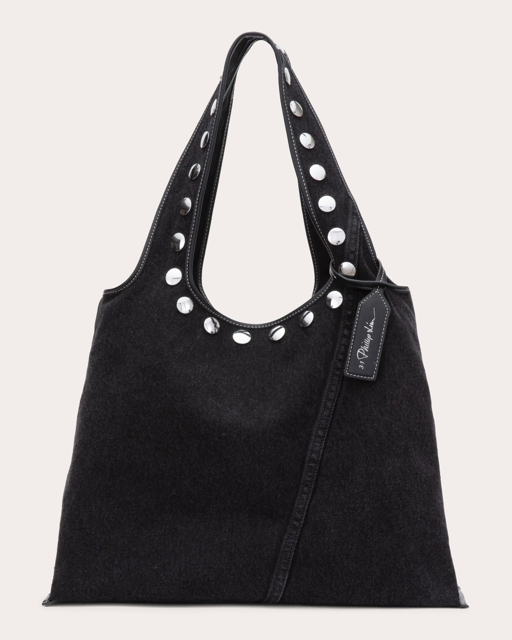 Market Stud-Embellished Washed Denim Tote
