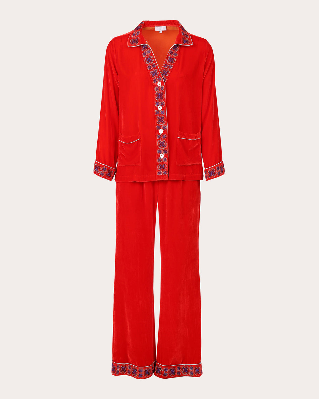 Tokyo Embroidered Velvet Pajama Set