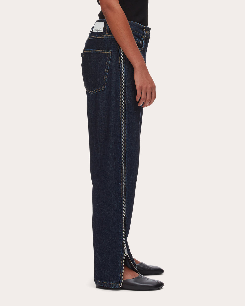 Denim Twill Zip Curved-Leg Jeans