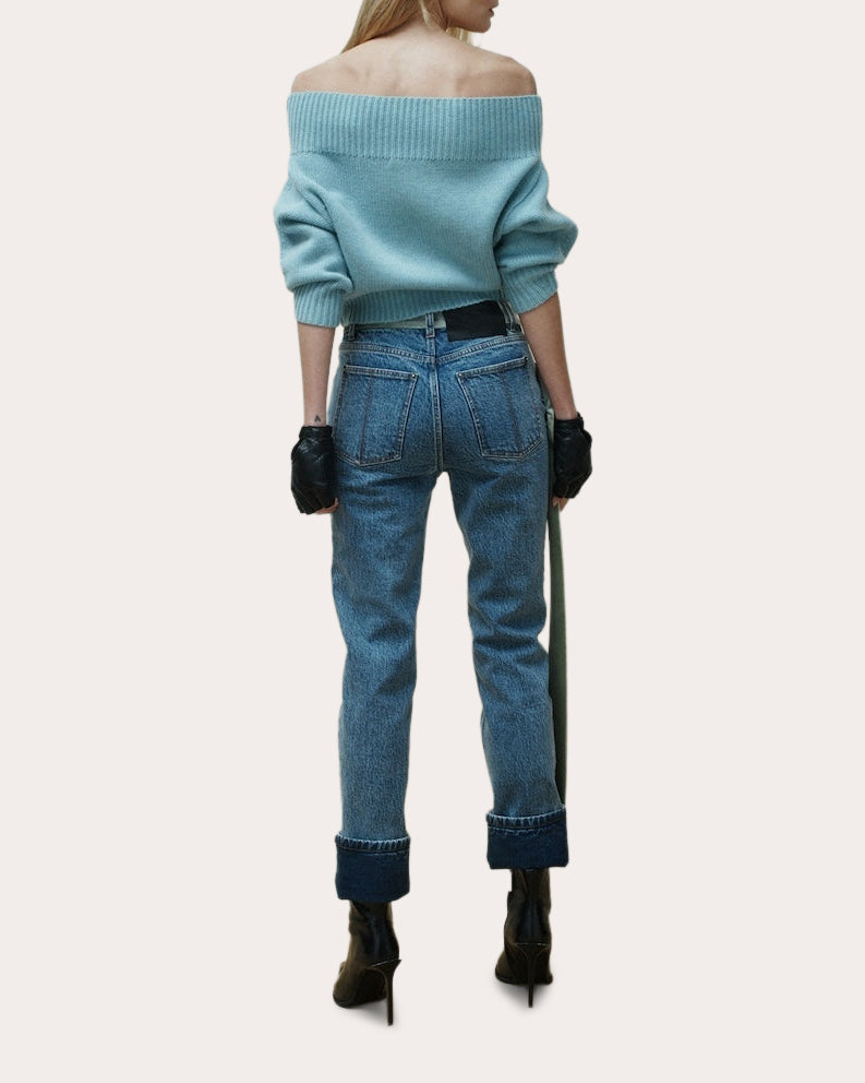 Colin Velvet Bow Off-Shoulder Sweater