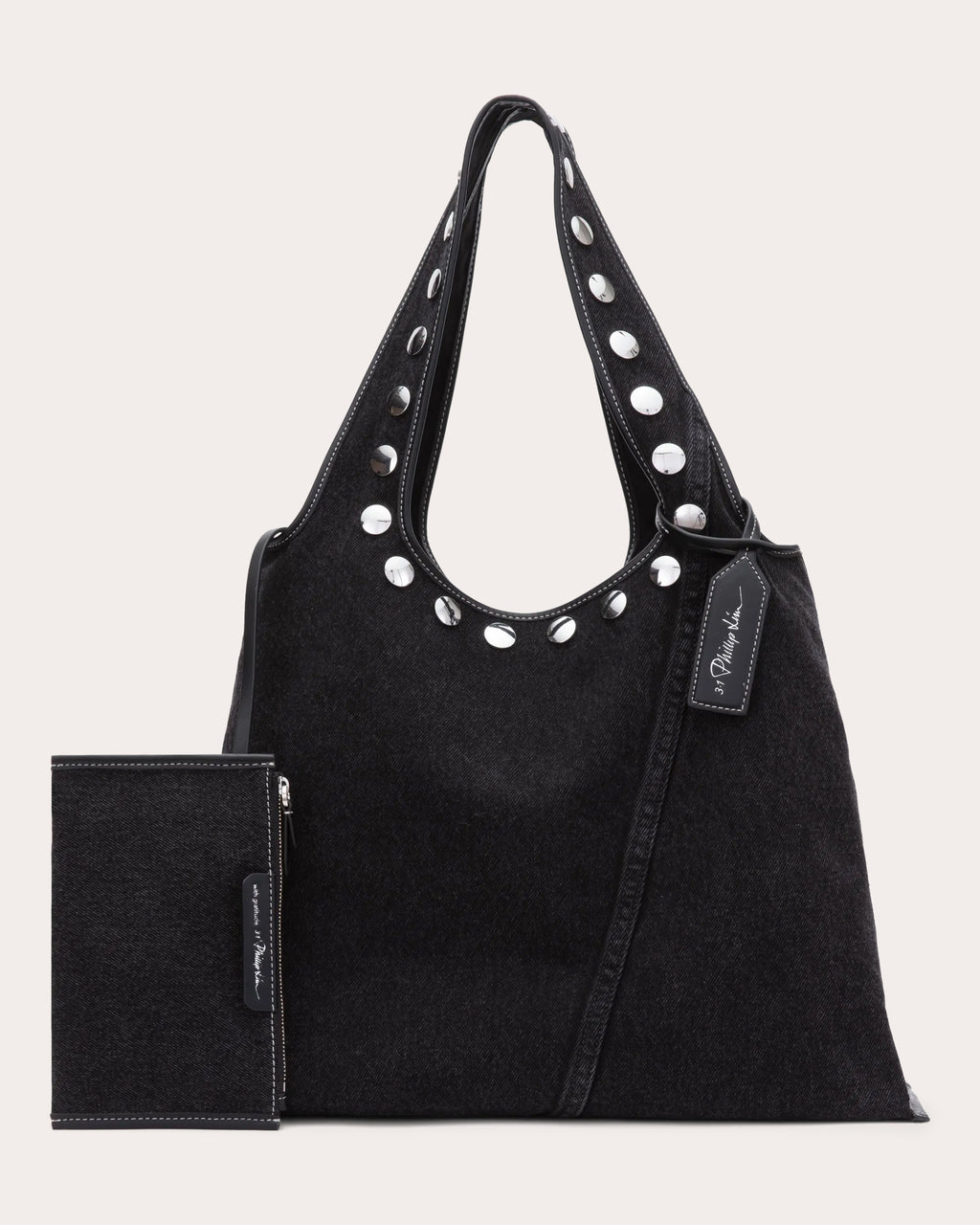 Market Stud-Embellished Washed Denim Tote