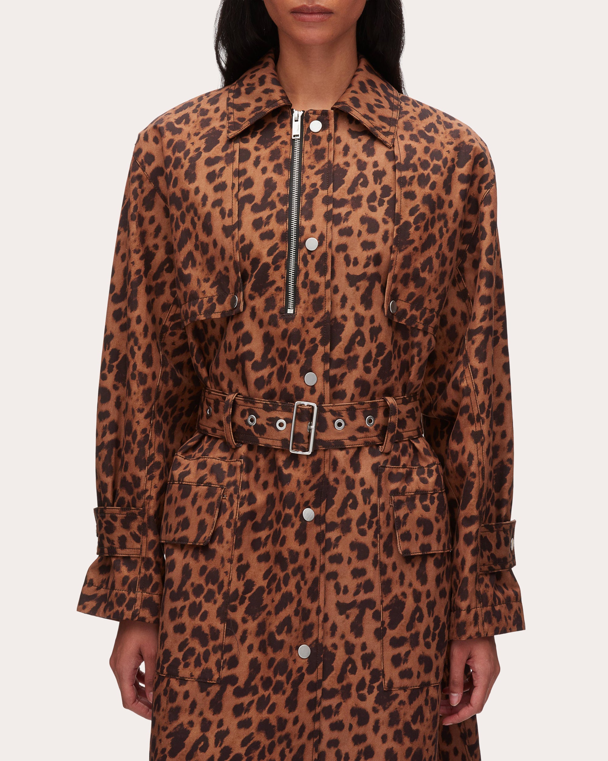 Leopard Twill Belted Trench Coat