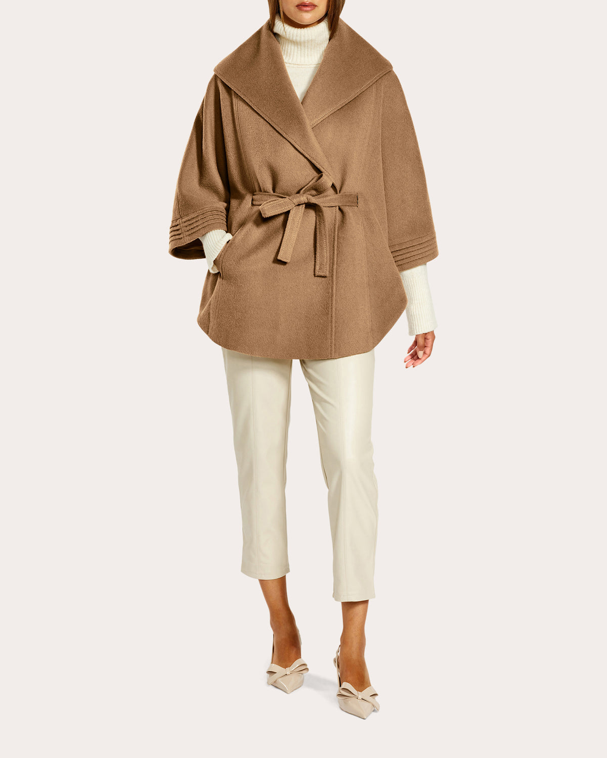 Baby Alpaca Belted Shawl Collar Cape