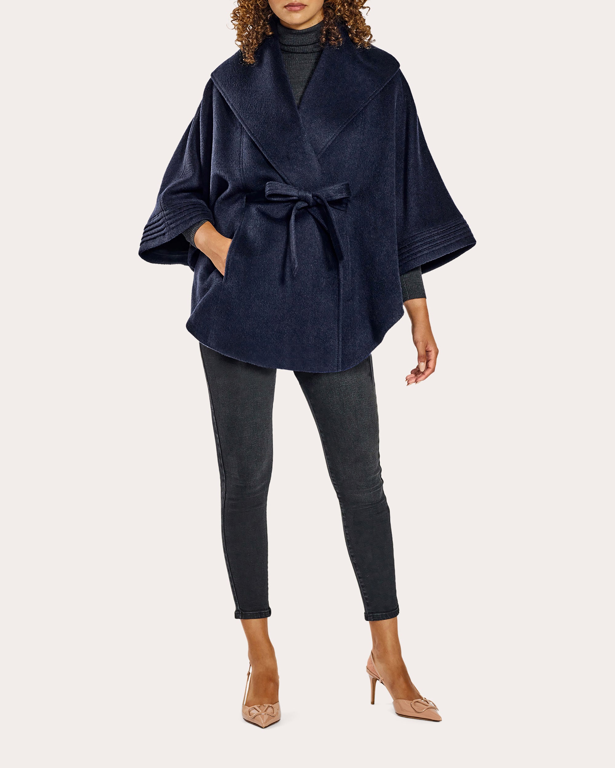 Baby Alpaca Belted Shawl Collar Cape