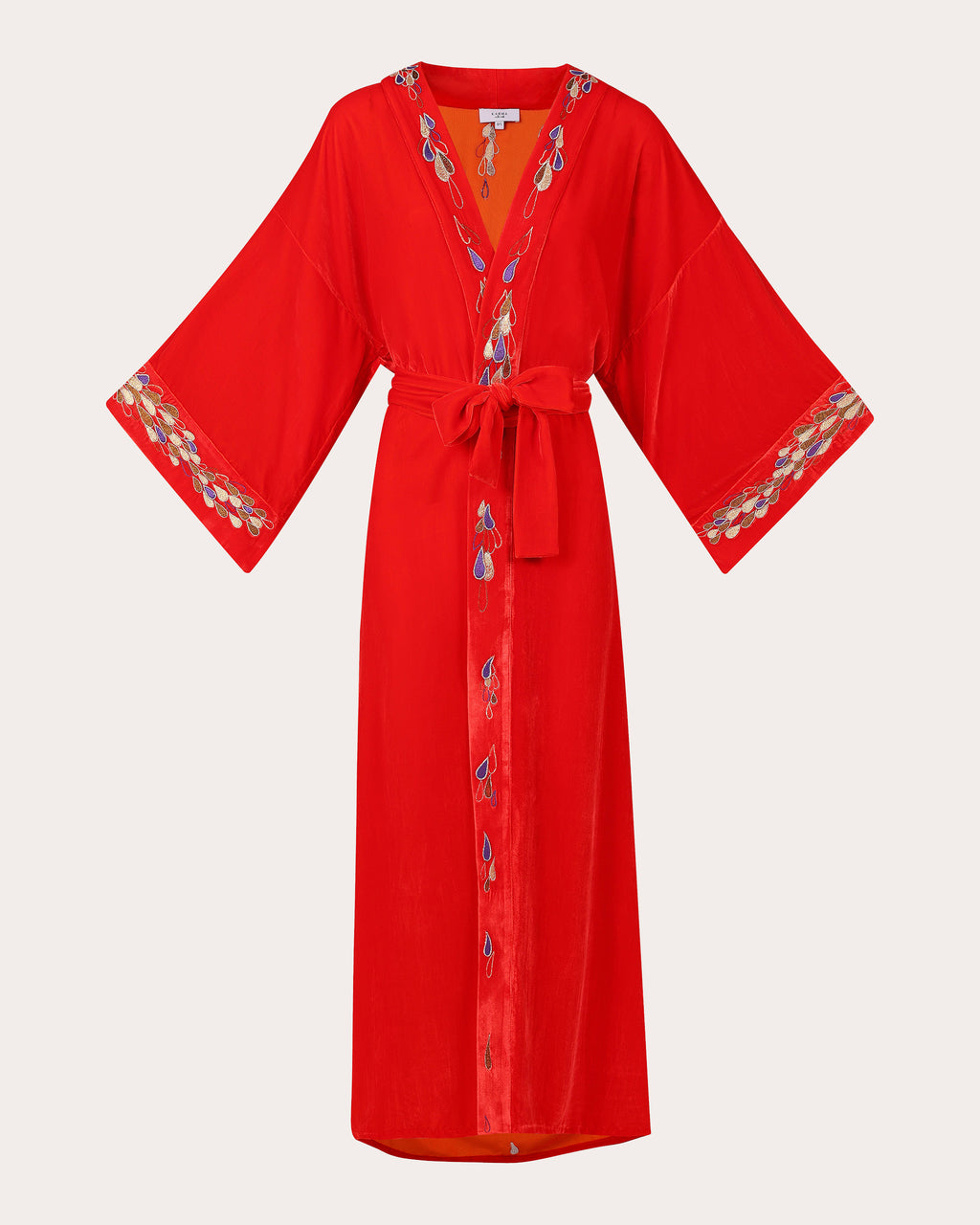 Nikko Embroidered Velvet Long Kimono