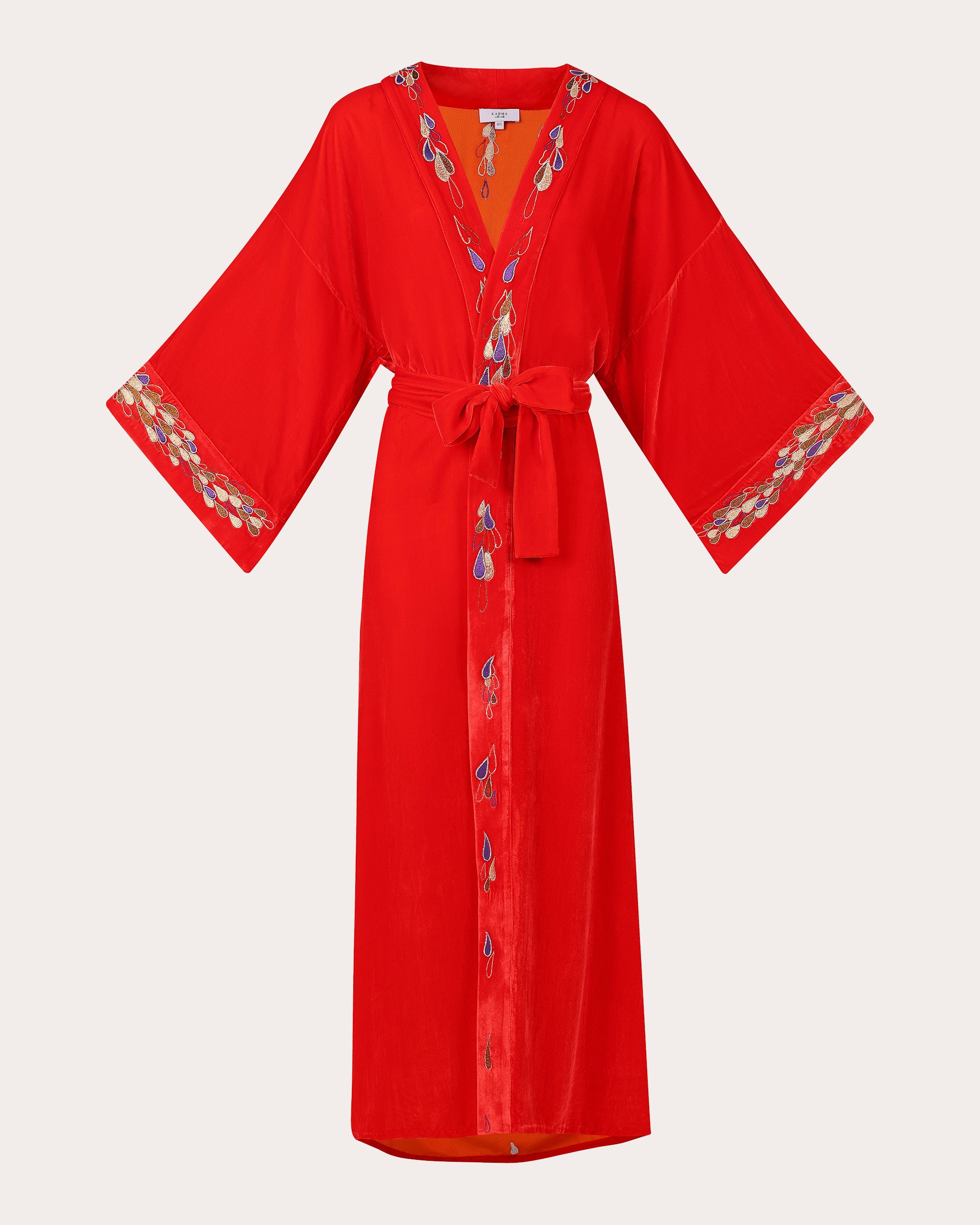 Nikko Embroidered Velvet Long Kimono