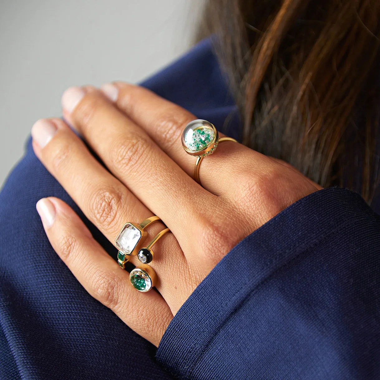 Emerald & Diamond 18k Gold Bala Shaker Ring