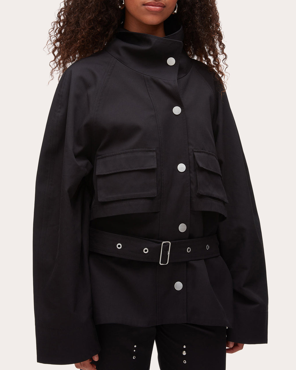 Twill Exaggerated Belted Utility Coat