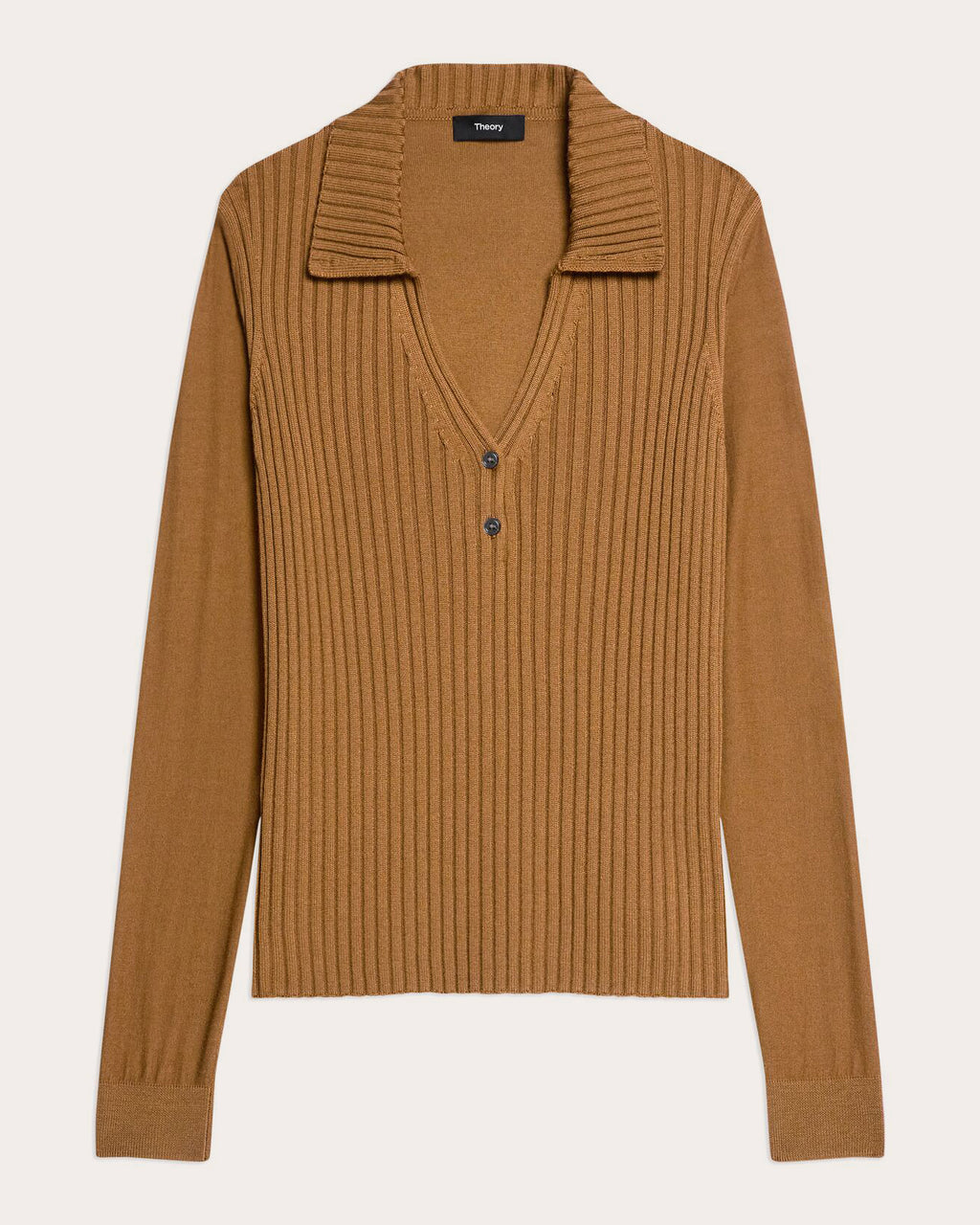 Ribbed Wool Collared Polo Sweater