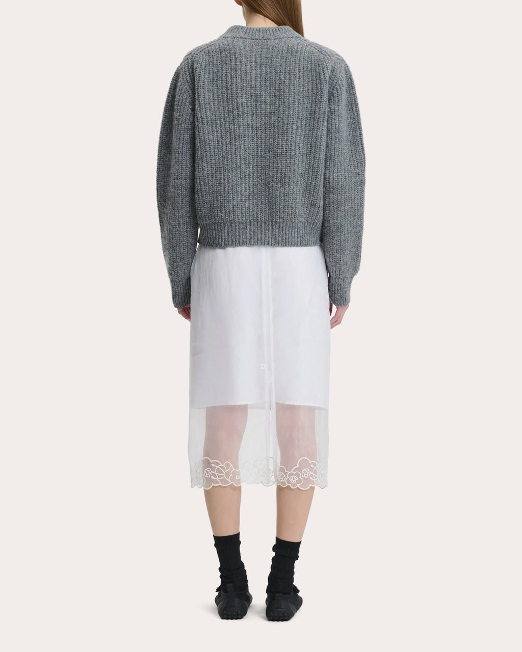 Bega Floral Appliqué Wool Mock Neck Sweater