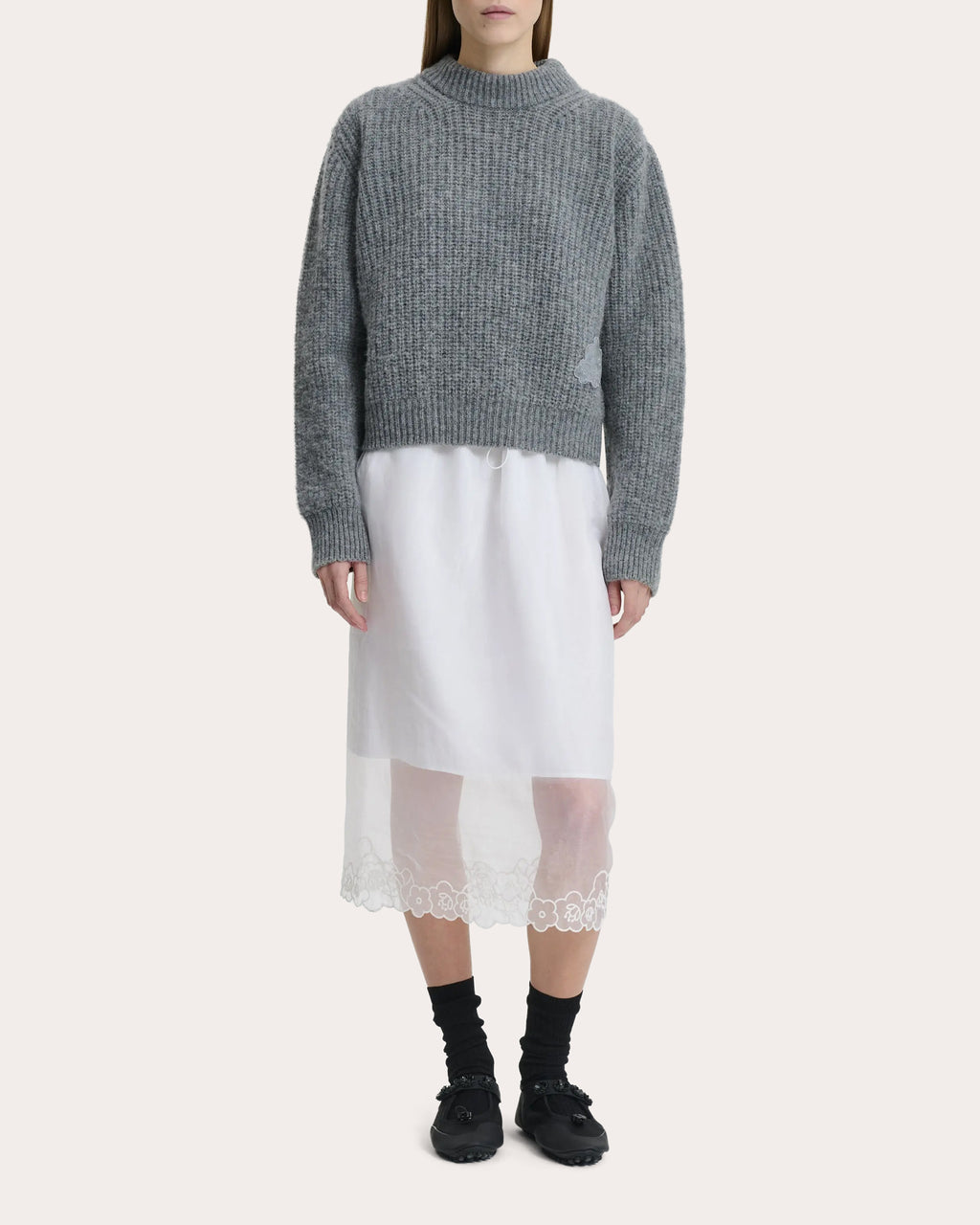 Bega Floral Appliqué Wool Mock Neck Sweater