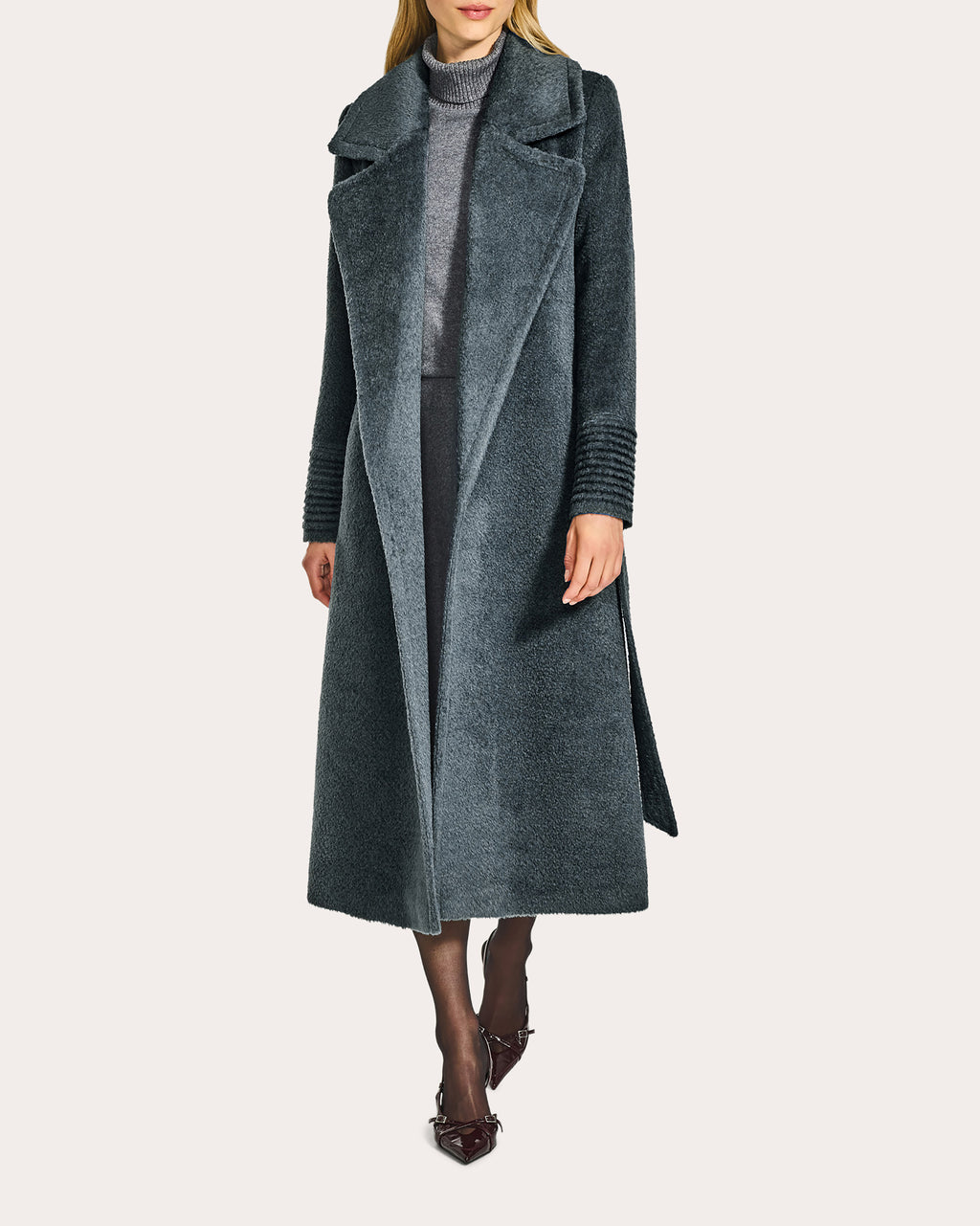 Bouclé Alpaca Notched Collar Maxi Wrap Coat