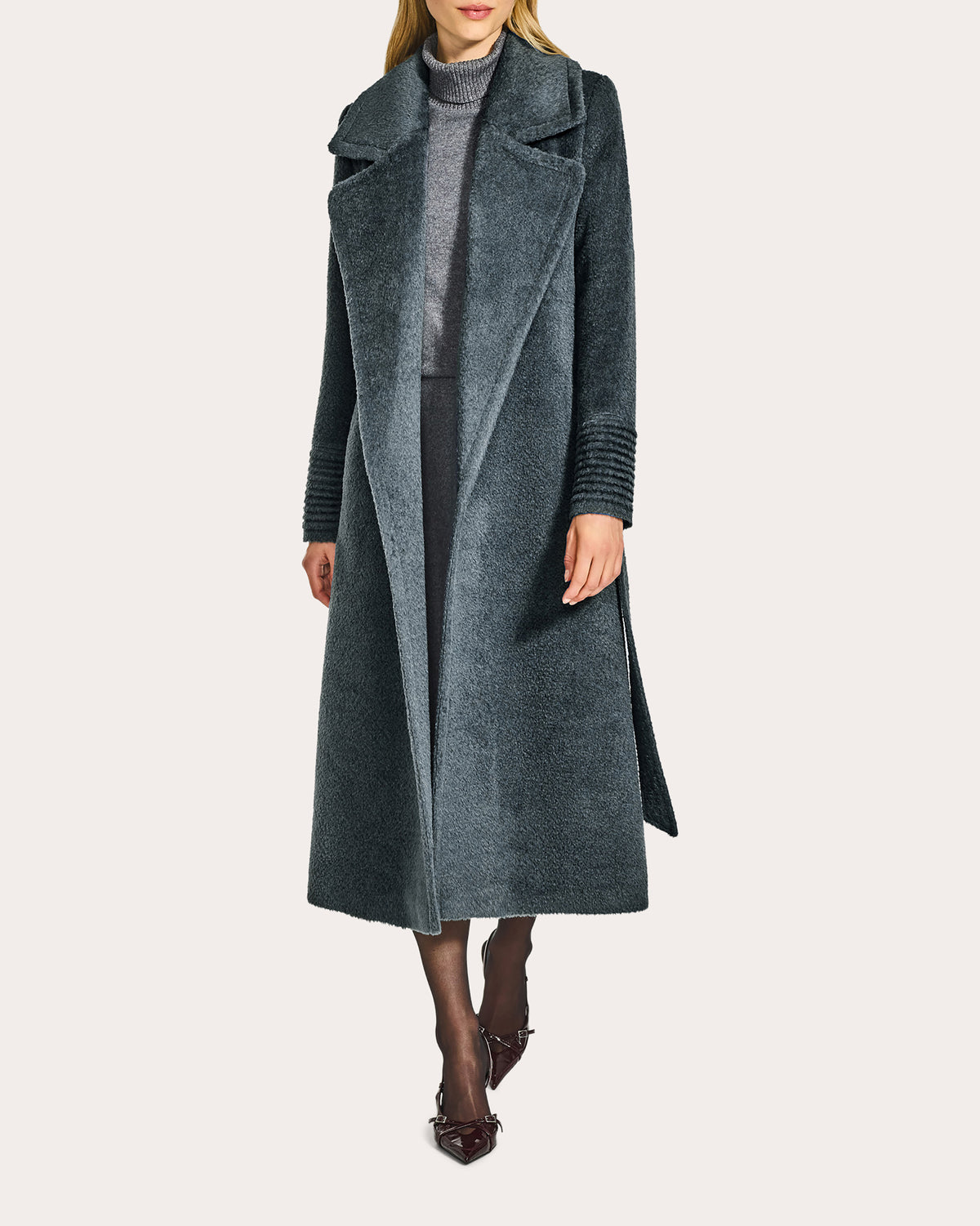 Bouclé Alpaca Notched Collar Maxi Wrap Coat
